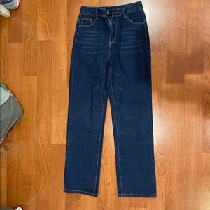 high rise dark blue jeans new
